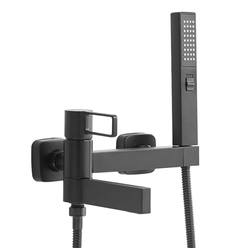 HLRTBCN Duschkipp Wandmontage Badewanne Duschmischer Tippset, Badezimmerfüllermixer Tap Badewanne für Badezimmer Schwarz, mit Duschschlauch (schwarz mit Duschschlauch) Aqiong von HLRTBCN