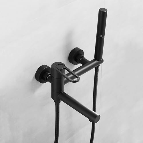 Duschmischer -Klotz -Wall -Badewahn -Duschmischer Tippset Schwenksputung Badezimmerfüller Wanne Tap Grey, mit Sphose/Chrom/mit SP -Schlauch (schwarz mit Duschschlauch) Aqiong von HLRTBCN