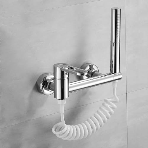 HLRTBCN Duschmischer Taps Wall -Badewahn -Duschmischer TIPP Set Drehspout Badezimmerfüllerwanne Tap Schwarz, Duschschlauch (Chrom mit Federschlauch) Aqiong von HLRTBCN