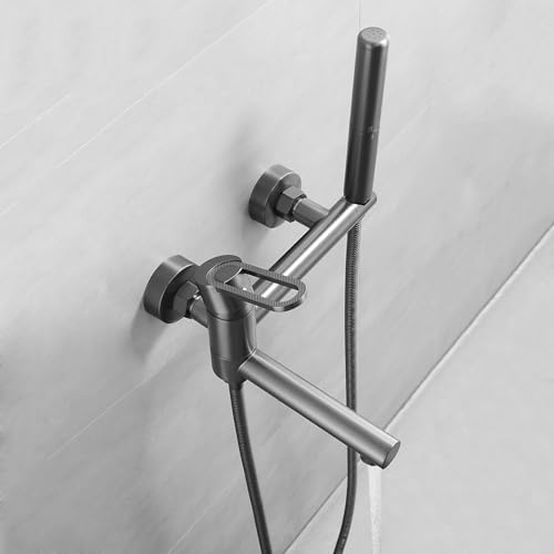 HLRTBCN Duschmischer Taps Wall -Badewahn -Duschmischer TIPP Set Drehspout Badezimmerfüllerwanne Tap Schwarz, Duschschlauch (Gungrau mit Duschschlauch) Aqiong von HLRTBCN
