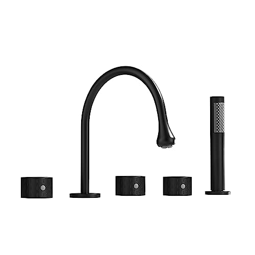 Duschset 5 Loch Bad Duschmischer Tippset 360 ° Drehausstrich Bad Duschmischer Tap Modern Bad Taps Deck montiert zwei Hebel Badezimmermixer Tap Bad, grau (schwarz a) Aqiong von HLRTBCN