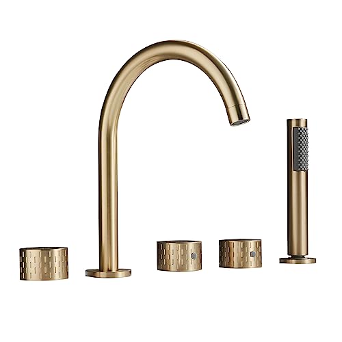 Duschset 5 Loch Bad Duschmischer Tippset 360 ° Drehausstrich Badewanne Badewanne Tippen Sie mit Pull Out Hand Duschgoldmixer mit Duschkopf für Badezimmer, B (ca). Aqiong von HLRTBCN