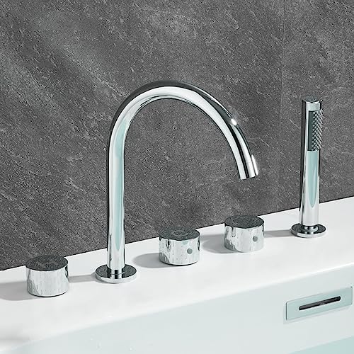 Duschset 5 Loch Bad Duschmischer Tippset Mixer mit Duschkopf Dual Hebel Bad Duschmischer Tap Modern Bad Taps Deck für Bad montiert, grau (Chrom a) Aqiong von HLRTBCN