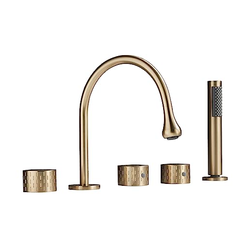 Duschset 5 Lochbad Duschmischer Tippset 360 ° Drehausstrich Bad Duschmischer Tap Modern Bad Taps Deck montiert zwei Hebel Badezimmermixer Tap Bad, Grau (gold a) Aqiong von HLRTBCN