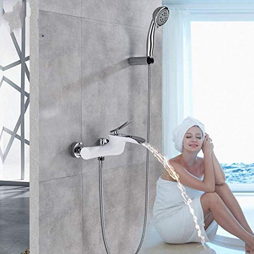 Duschsystem, Badezimmer 8 'Regen Dusche Wasserhahn Set schwarzer Bronze Doppelgriff Badezimmer Duschmischer Wasserhacker mit Wandmontagedarmhahn Aqiong von HLRTBCN
