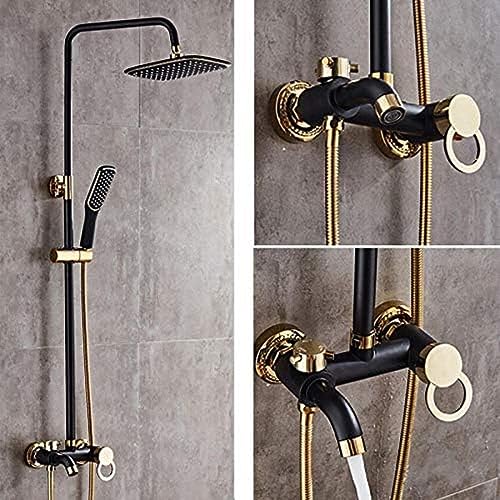 Duschsystem, schwarz + goldplattierte Kupferbad Dusche Wasserhahn Badezimmer Duschhahn Duschhahn Mixer Einstellung Höhe Aqiong von HLRTBCN