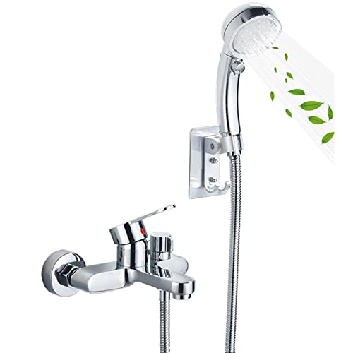 HLRTBCN Duschsystem Badezimmer Dual-Funktion Duschhahn Set mit Handheld Mixer Duschkombination Wandmontage Duschkit mit Ventil, Chrom (B) Aqiong von HLRTBCN