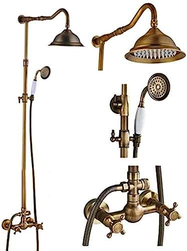 Duschsysteme Antique Messing Doppelgriff Wandmontage Badezimmer Duschhahn Set mit Duschregal Badezimmer Duschmixer-K01, E02, Duschsystem Aqiong von HLRTBCN