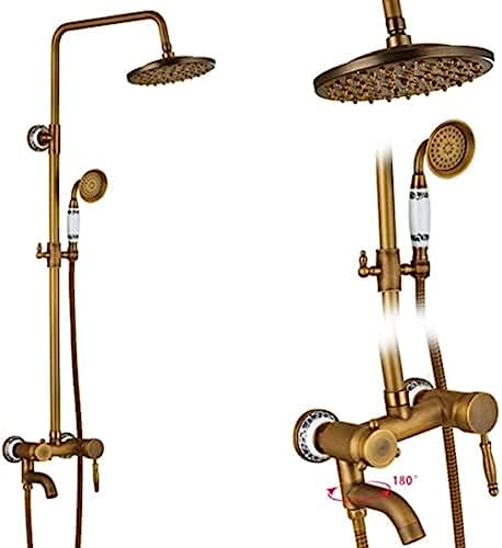 Duschsysteme Antique Messing Doppelgriff Wandmontage Badezimmer Duschhahn Set mit Duschregal Badezimmer Duschmixer-K01, E02, Duschsystem Aqiong von HLRTBCN