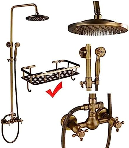 Duschsysteme Antique Messing Doppelgriff Wandmontage Badezimmer Duschhahn Set mit Duschregal Badezimmer Duschmixer-K01, E02, Duschsystem Aqiong von HLRTBCN