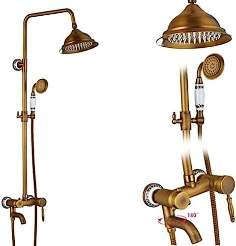 Duschsysteme Antique Messing Doppelgriff Wandmontage Badezimmer Duschhahn Set mit Duschregal Badezimmer Duschmixer-K01, E02, Duschsystem Aqiong von HLRTBCN