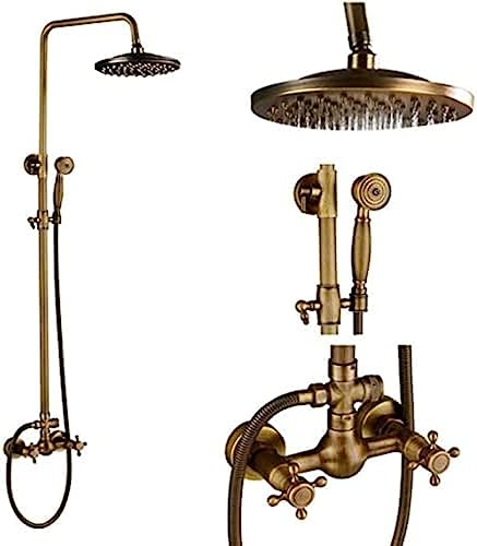 Duschsysteme Antique Messing Doppelgriff Wandmontage Badezimmer Duschhahn Set mit Duschregal Badezimmer Duschmixer-K01, E02, Duschsystem Aqiong von HLRTBCN