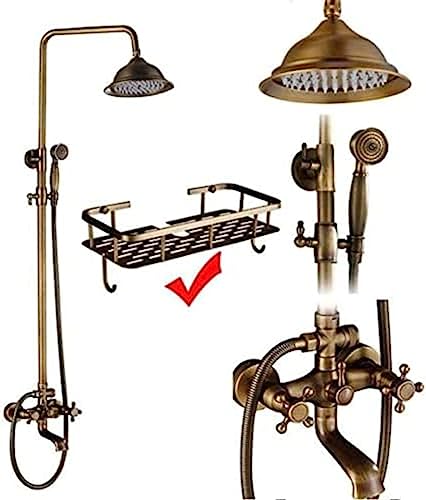 Duschsysteme Antique Messing Doppelgriff Wandmontage Badezimmer Duschhahn Set mit Duschregal Badezimmer Duschmixer-K01, E02, Duschsystem Aqiong von HLRTBCN