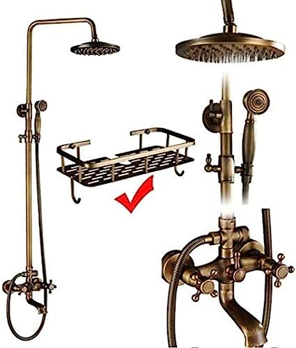 Duschsysteme Antique Messing Doppelgriff Wandmontage Badezimmer Duschhahn Set mit Duschregal Badezimmer Duschmixer-K01, E02, Duschsystem Aqiong von HLRTBCN