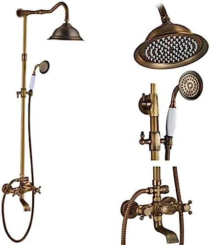 Duschsysteme Antique Messing Doppelgriff Wandmontage Badezimmer Duschhahn Set mit Duschregal Badezimmer Duschmixer-K01, E02, Duschsystem Aqiong von HLRTBCN