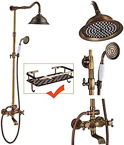 Duschsysteme Antique Messing Doppelgriff Wandmontage Badezimmer Duschhahn Set mit Duschregal Badezimmer Duschmixer-K01, E02, Duschsystem Aqiong von HLRTBCN