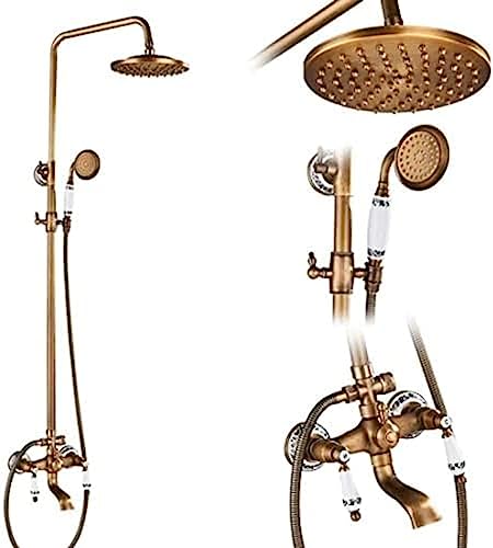 Duschsysteme Antique Messing Doppelgriff Wandmontage Badezimmer Duschhahn Set mit Duschregal Badezimmer Duschmixer-K01, E02, Duschsystem Aqiong von HLRTBCN