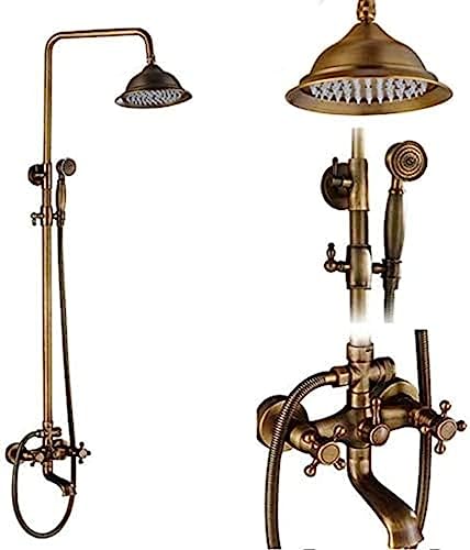 Duschsysteme Antique Messing Doppelgriff Wandmontage Badezimmer Duschhahn Set mit Duschregal Badezimmer Duschmixer-K01, E02, Duschsystem Aqiong von HLRTBCN