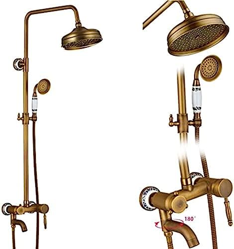 Duschsysteme Antique Messing Doppelgriff Wandmontage Badezimmer Duschhahn Set mit Duschregal Badezimmer Duschmixer-K01, E02, Duschsystem Aqiong von HLRTBCN