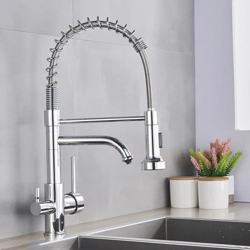 Gebürstete Chromküchenarmatur 360 ° rotierender Wasserfilter Tap Messing Dual -Modus Heiß- und Kaltmischer Reinigungssystem für sauberes Trinkwasser Aqiong von HLRTBCN