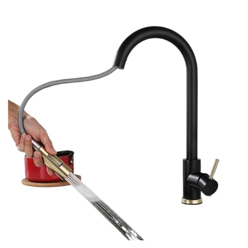 Gebürstete Nickel Pulldown Küchenarmatur hoher Bogen Edelstahl -Waschbeckenmischer Tap Eingriff Sprühausstrich -Wasserhahn für Küchenspüle Einfache Installation Aqiong von HLRTBCN