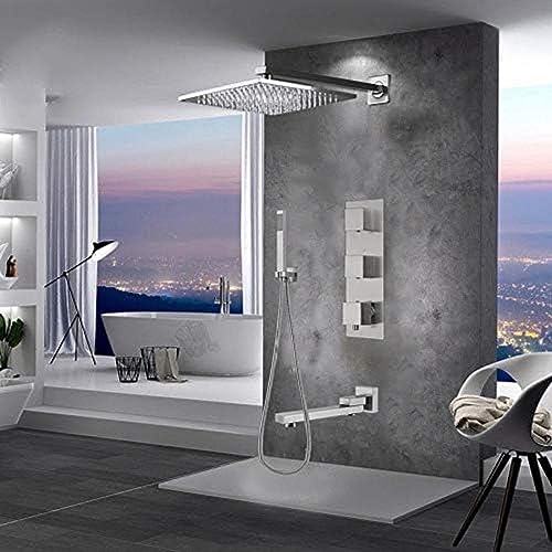 Gebürstete Nickel thermostatische Duscharmaturen-Set Big Regen Duschkopf Bad Duschhahn-Wasserhahn Badezimmermischer mit Handhow-8-Zoll-Duschkopf, 8 Zoll Duschkopf, Sprinkler Aqiong von HLRTBCN