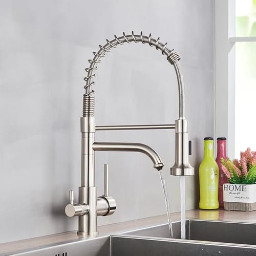 Gebürstete Nickelküchenarmatur mit 360 ° -Wechseln Dual -Modus Heißer und kaltes Wasserfilter Tap Messingkonstruktion zur Reinigung und einfacher Gebrauch Aqiong von HLRTBCN