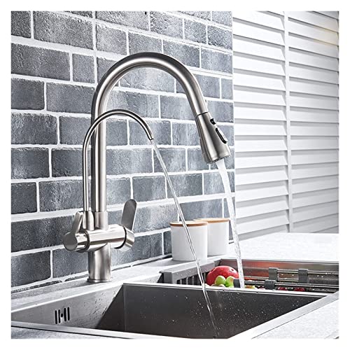 Gebürstete Nickelküchenarmatur mit Wasserfilter Dual Griff Mischer HAP 360 ° Rotation Wasser Purifin System Perfekt für den Gebrauch von Zuhause und Küche Aqiong von HLRTBCN