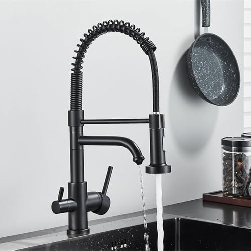 Gebürstete matte schwarze Küchenarmatur mit 360 ° Rotation Dual Mode Wasserfilter Tap Messing Heißer und Kaltmischer zur Reinigung und vielseitiger Gebrauch Aqiong von HLRTBCN