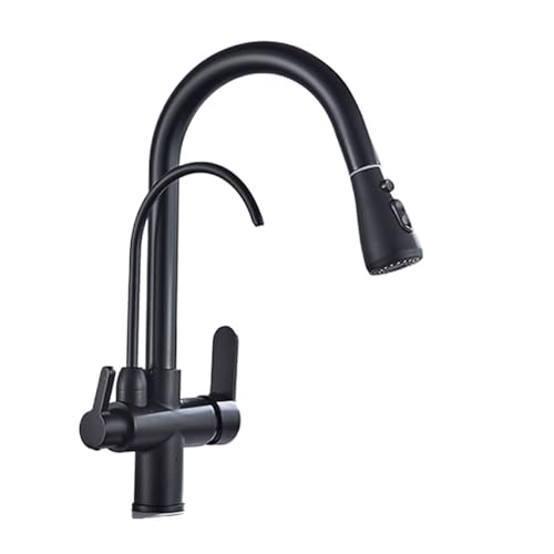 Gold/Schwarz -Chrom -Küchenarmatur mit Wasserfilter Tap 2/3 Wege Mixer kaltes Wasser Waschbecken Kran für reines Trinkwasser (schwarz a) Aqiong von HLRTBCN