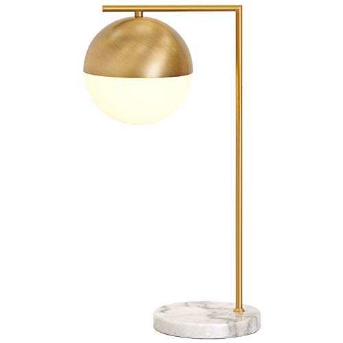 HLRTBCN Aqiong Moderne einfache Marmor-Schreibtischlampe mit Glasschirm Halbkugel plattiert Schmiedeeisen Messing Tischlampe Beleuchtung Büro Schlafzimmer Nachttisch Leselampe Modernes Design von HLRTBCN