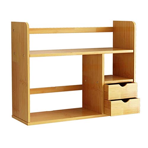 HLRTBCN Bücherregal Desktop Bookshelf Student Einfacher Bücherregal mit 2 Schubladen Desktop Display Stand Assembly Desktop Finisher True Natural Stand Shelf Booking (Größe: 50 cm) Aqiong von HLRTBCN