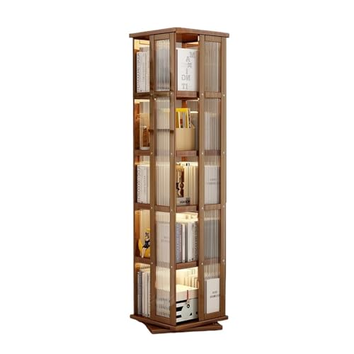 HLRTBCN Bücherregal Home rotierendes Bücherregal, Boden vom Typ Multifunktionales Regale, Wohnzimmer Moderne einfache Mehrschicht-Speicherregal-Buchhandlung (Bruin, S) Aqiong von HLRTBCN