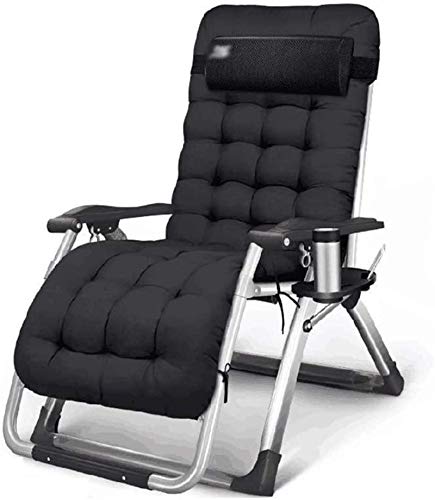 HLRTBCN Leichte Klapperliegerlieder Stuhl Garten Sonne Lounger Beach Deckstühle Einstellbarer Schwerelosigkeit Outdoor Tragbares Schwarz, Stütze 200 kg (Farbe: Schwarz, Größe: mit Kissen Aqiong von HLRTBCN
