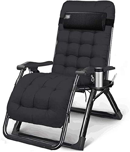 HLRTBCN Leichte Klapperliegerlieder Stuhl Garten Sonne Lounger Beach Deckstühle Einstellbarer Schwerelosigkeit Outdoor Tragbares Schwarz, Stütze 200 kg (Farbe: Schwarz, Größe: mit Kissen Aqiong von HLRTBCN