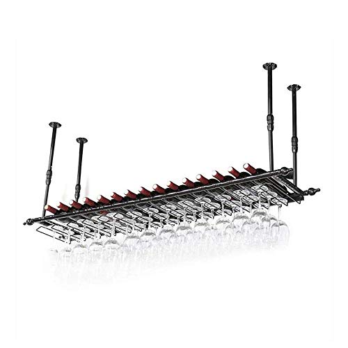 HLRTBCN Weinregal Home Red Holder Weinglas Rack Restaurant Bar S, rustikale Decke Verstellbare Höhe wandmontierter Hangstielhalter Retro Gla Weinflaschenhalter, 100 × 30 cm, schwarzer Safefall Aqiong von HLRTBCN