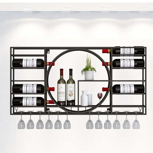 HLRTBCN Weinregalregale Weinregal Wandmontage mit hängenden Weinglashalter Rack Splitterregal Mini Bar Wand Weinregale für Weinflaschen Glasregale Ecke Kaffeebar Schrank Flasche D SafeFyappy Aqiong von HLRTBCN