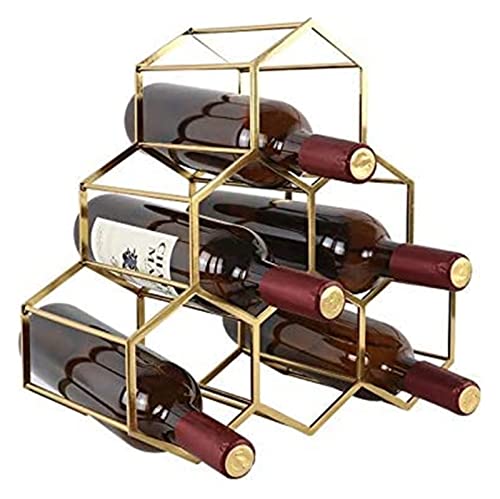 HLRTBCN Weinregalwein Rack Counter Wandmontage Glas Rack Metall Weinflaschenhalter Weinregale Halten 6 Weinflaschen Gold, 35x34x17cm SafeAppy Aqiong von HLRTBCN