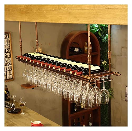 HLRTBCN Wine Rack Deckenstange Dekoration Display Ständer hohe Glas Metall Eisenweinhalter Retro -Stil Einstellbare Höhe Mehrere Größen Optional, PIBM, Rot, 60 cmx30 cm benötigt Aqiong von HLRTBCN