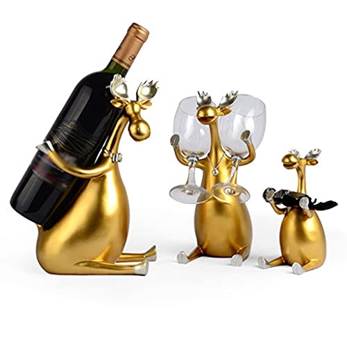 HLRTBCN Wine Rack Single Wine Rack, Harz kreatives Weinflaschenregal, Elchskulpturenmodellierung, kann Weingläser Weinbrillen Korkenzieher Rotweinregal platziert Werden (Farbe: B) Aqiong von HLRTBCN