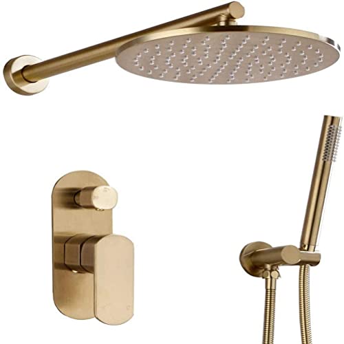 HLRTBCN Klassiker Duscharmaturen-Set bürstete goldene Dusche versteckte Messing Badezimmer Dusch Set Niederschlag 8-12 "Duschkopf Duschhahn Wasserhahn montiert Duscharmmixer Wasserset, 8 Aqiong von HLRTBCN