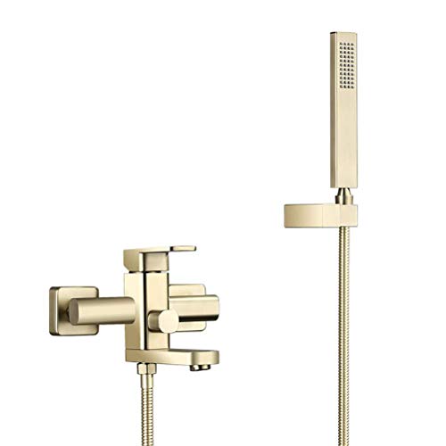 HLRTBCN Klassiker Dusche Wasserhahn Badezimmer Messing gebürstet goldene Badewanne Wasserhahn Dusche Set Wandmontierter kaltes heißes Mixer mit Handheld -Duscharmatur -Set Aqiong von HLRTBCN