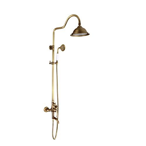 HLRTBCN Klassische Duschdusche Antique Messing Dusche Wasserhahn Set Niederschlag Duschkopf und Handheld Duschwandmontage Badezimmer Duschhahn Aqiong von HLRTBCN