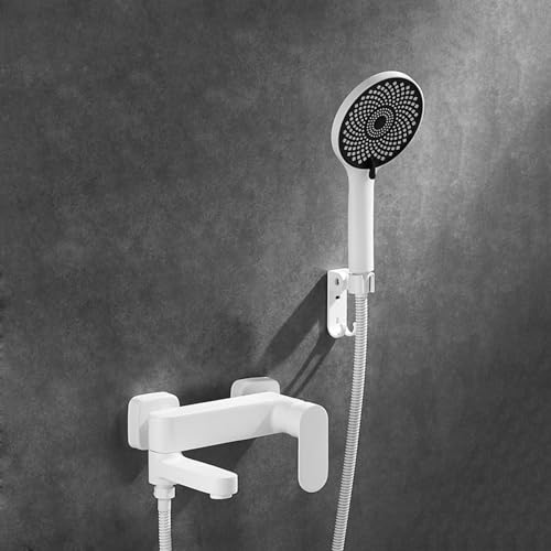 HLRTBCN Mixer Tap Duschwandhalterung Bademixer Haken mit Dusche EIN Griff Badezimmer-Taps Mixer mit Duschset Weiß-B (Weiß A) Aqiong von HLRTBCN