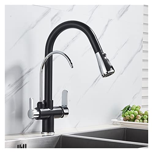 Schwarzer Chromküchenarmatur mit Wasserfilter Dual Griff Mixer 360 ° Rotation Wasser Purifin Hahn für Heimküchenspüle Aqiong von HLRTBCN