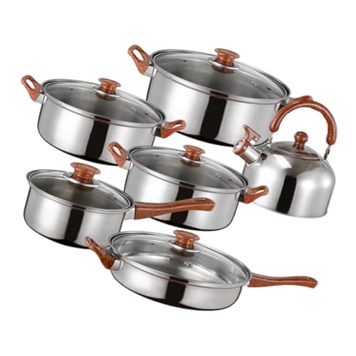 Stück Edelstahl -Kochgeschirrset Bratpfanne Suppe Topf Edelstahl -Pfanne Set Deckel hart anodiert Aqiong von HLRTBCN