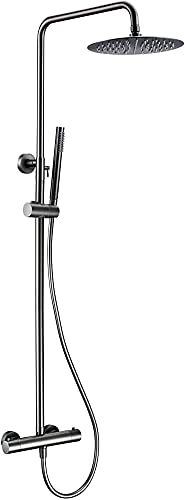 Thermostatischer Duschmischer-Set, Multifunktions-Wandhalterung freiliegende Duschsäule Badezimmerhahn mit Diverter-Regenkopf, solides Messing Duschsystem Set mit Duschkopf und Dusche Ho Aqiong Thermostatischer Duschmischer-Set, Multifunktions-Wandhalterung freiliegende Duschsäule Badezimmerhahn mit Diverter-Regenkopf, solides Messing Duschsystem Set mit Duschkopf und Dusche Ho Aqiong von HLRTBCN