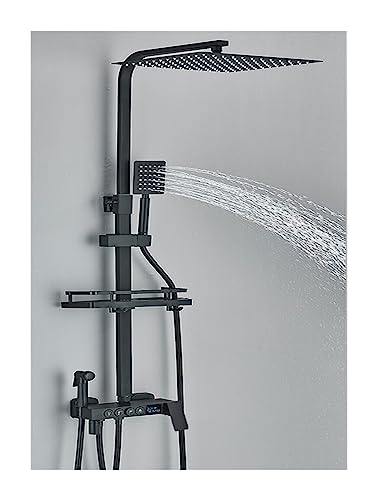 Thermostatischer Duschmixer -Set Schwarz/Chrom Thermostatische Duscharmaturen Sets Digitale Display Badezimmer Duschmischer Messing Dusch Duschschallset (schwarz thermostatisch 8 1) (schwarz heiß von HLRTBCN