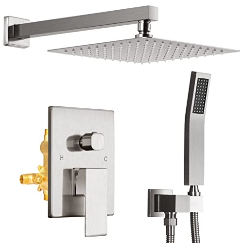 Versteckter Duschmixer -Set, Messing -Badezimmer -Duschhahn, wandmontierter Bademixer, mit Handheld -Duschkopfniederschlag und Duschmixerventil, Duschsystem Set mit Duschkopf -Duschschlauch, 10 i von HLRTBCN