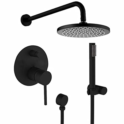 HLRTBCN Wandmontage Niederschlagsdusche Mixer Haken Dual-funktionales Duschsystem Duschmixer Set für Badezimmer-Black_8 in (schwarz 10 Zoll) Aqiong von HLRTBCN